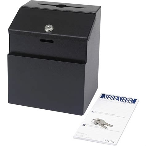 safco suggestion box 25xcard 8.5 heightx7.3 widthx6.0 depth steel blk|safco suggestion card box.